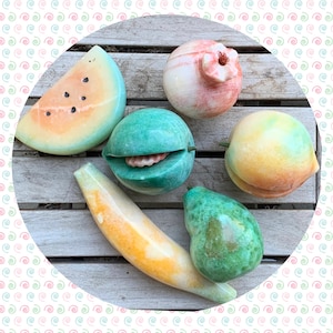 Marbled Alabaster Stone Fruit Kitschy Decor, Decorative