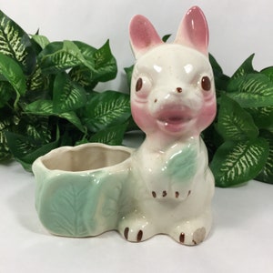 Vintage Bunny Rabbit with Cabbage Planter, Bunny Rabbit Vase,  rabbit planter figurine, vintage planters, animal planters