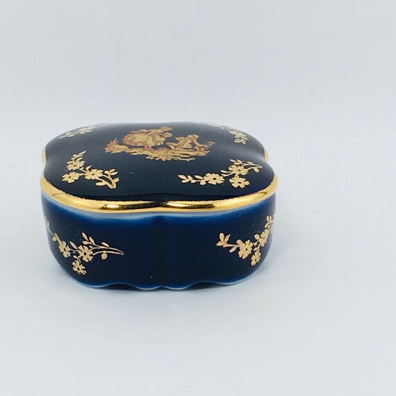 Limoges France Porcelain Trinket Box Fontanille & Marraud Cobalt Blue ...