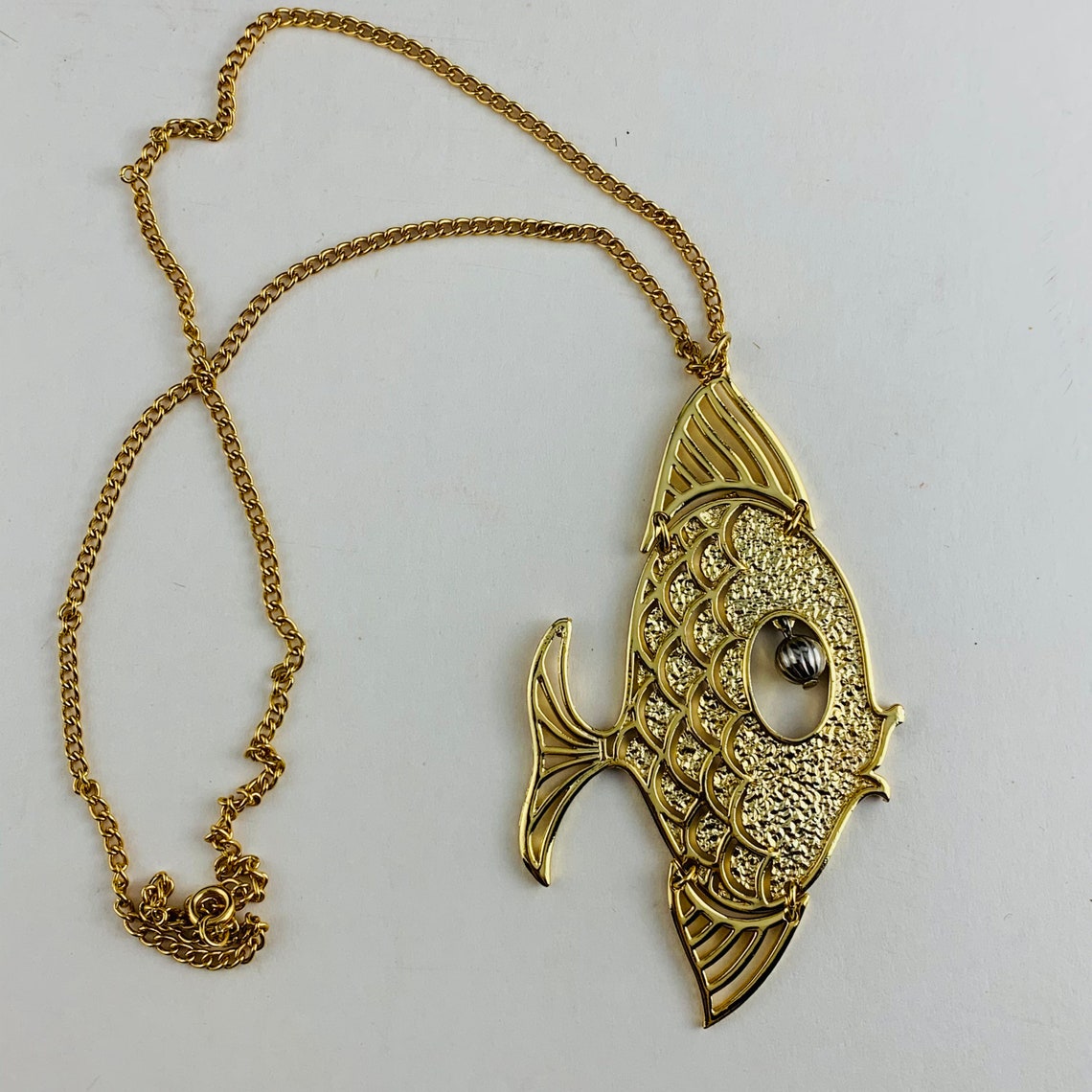 Fish Pendant Necklace Gold Tone Fish with Moveable Dangling Etsy