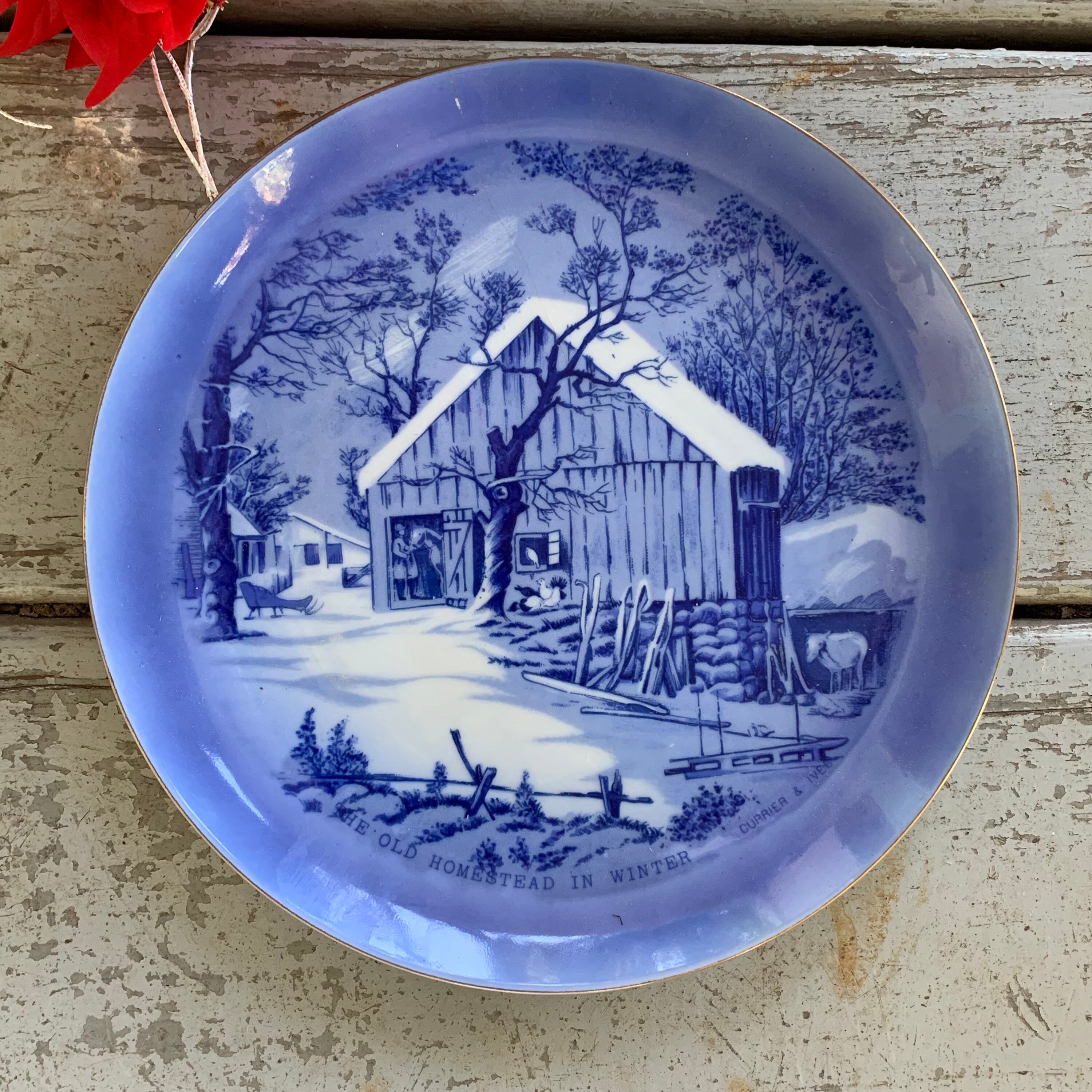 ヴィンテージ Currier & Ives コレクター プレート、冬のホーム