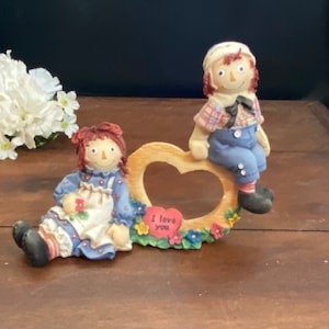 Vintage RAGGEDY ANN & ANDY Bilderrahmen Figur - Herzrahmen -