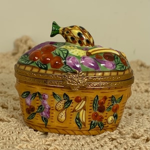 French Fruit Basket Porcelain Limoges Trinket Box Hand Painted, Limoges France