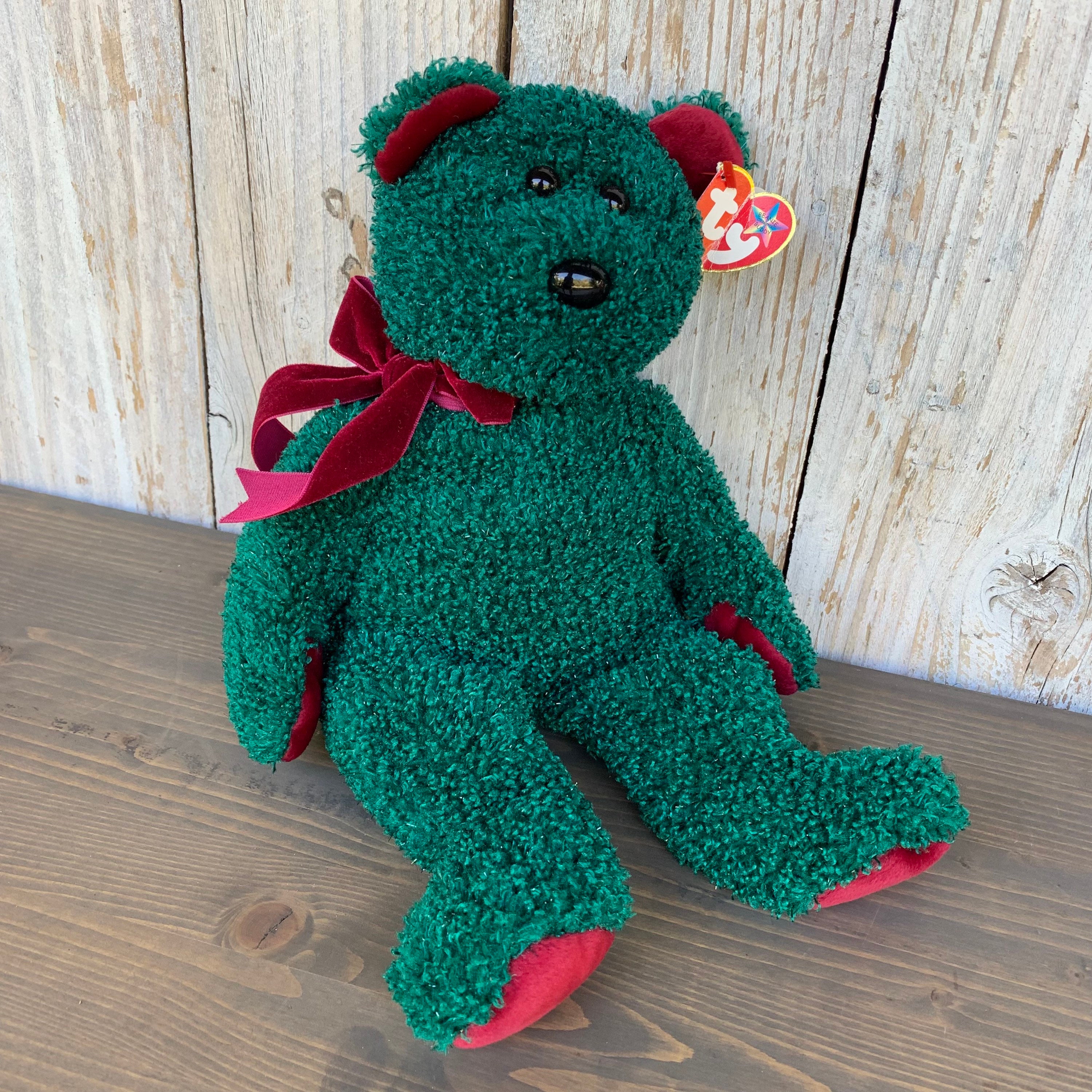 2001 Holiday Teddy Ty Beanie Buddies Green Christmas Plush Stuffed