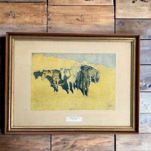 Vintage Frederick Remington Framed Art, Western Art, Remington’s Benighted For A Dry Camp Wood Framed Artist Proof 1912