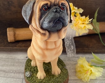 Pug Dog Bobbing Head Figurine, Sitting Pug Dog, Pug Dog Gift