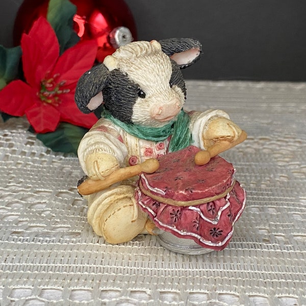 Mary’s Moo Moos Cow Figurine - ‘Little Dumherd Boy’  Boy Cow playing the drums - Enesco 651729 -