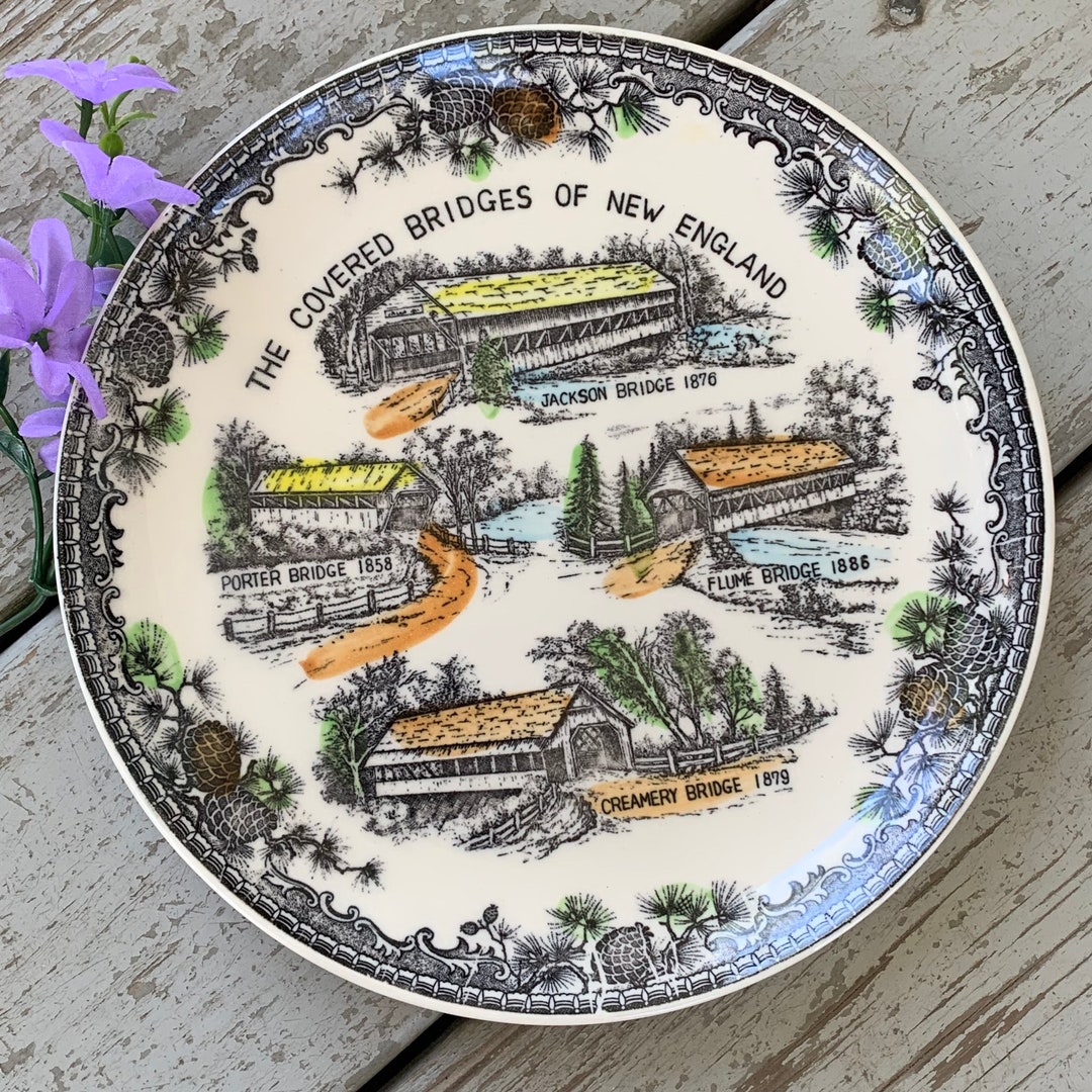 Covered Bridges of New England Souvenir Plate, Vintage New England ...