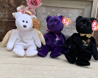 Vintage Ty Beanie Baby, Ty Beanie Babies Bear, Ty Beanie Baby The End Bear, Ty Beanie Baby Halo Bear, Ty Beanie Baby Princess Bear