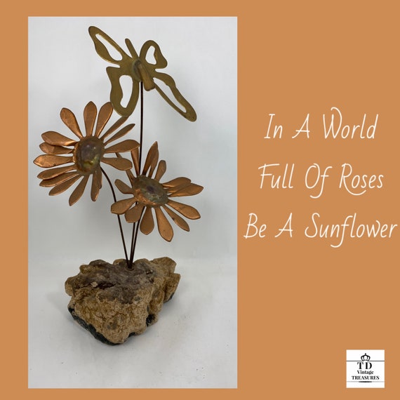 Sonnenblume und Schmetterling Kupfer Blumen KunstGesteck in Rock