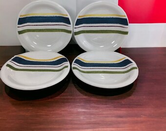 DesignPac Juego de cuatro platos de postre/aperitivo a rayas azules, plato de pan sándwich de 6 1/4 pulgadas