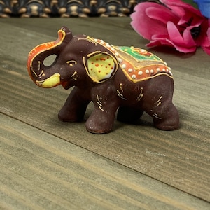 Japan Elephant Figurine Hand-painted Trunk Up, Miniature Elephant Decor