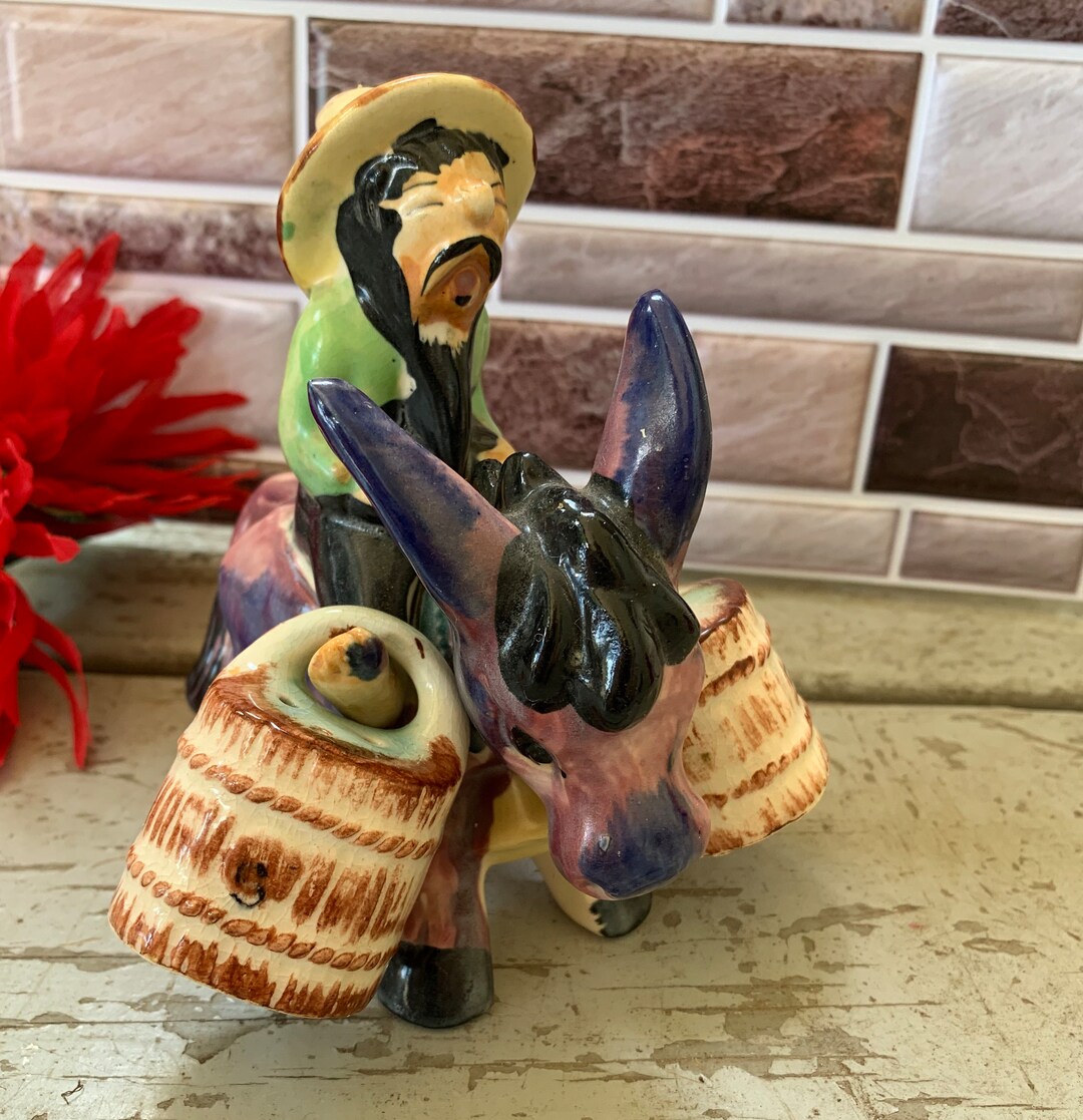 Vintage Donkey With Salt & Pepper Shakers Man Riding Donkey Etsy