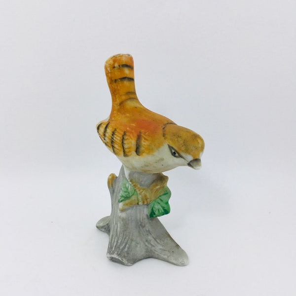 Ground Sparrow Longspur Sitting On A Tree Stump Figurine