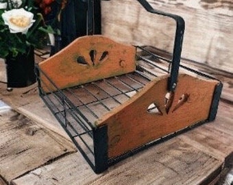 Wood & Metal Storage Basket,  Napkin Holder, Bread Basket, Kitchen Decor