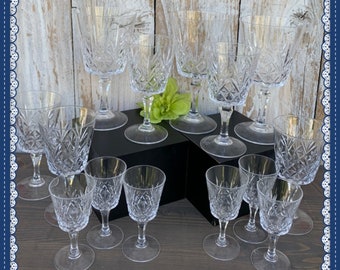 CRISTAL D’ARQUES-DURAND Chantilly Taille Beaugency Wine Glasses Cordial Glasses Water Goblets, Vintage Crystal Stemware