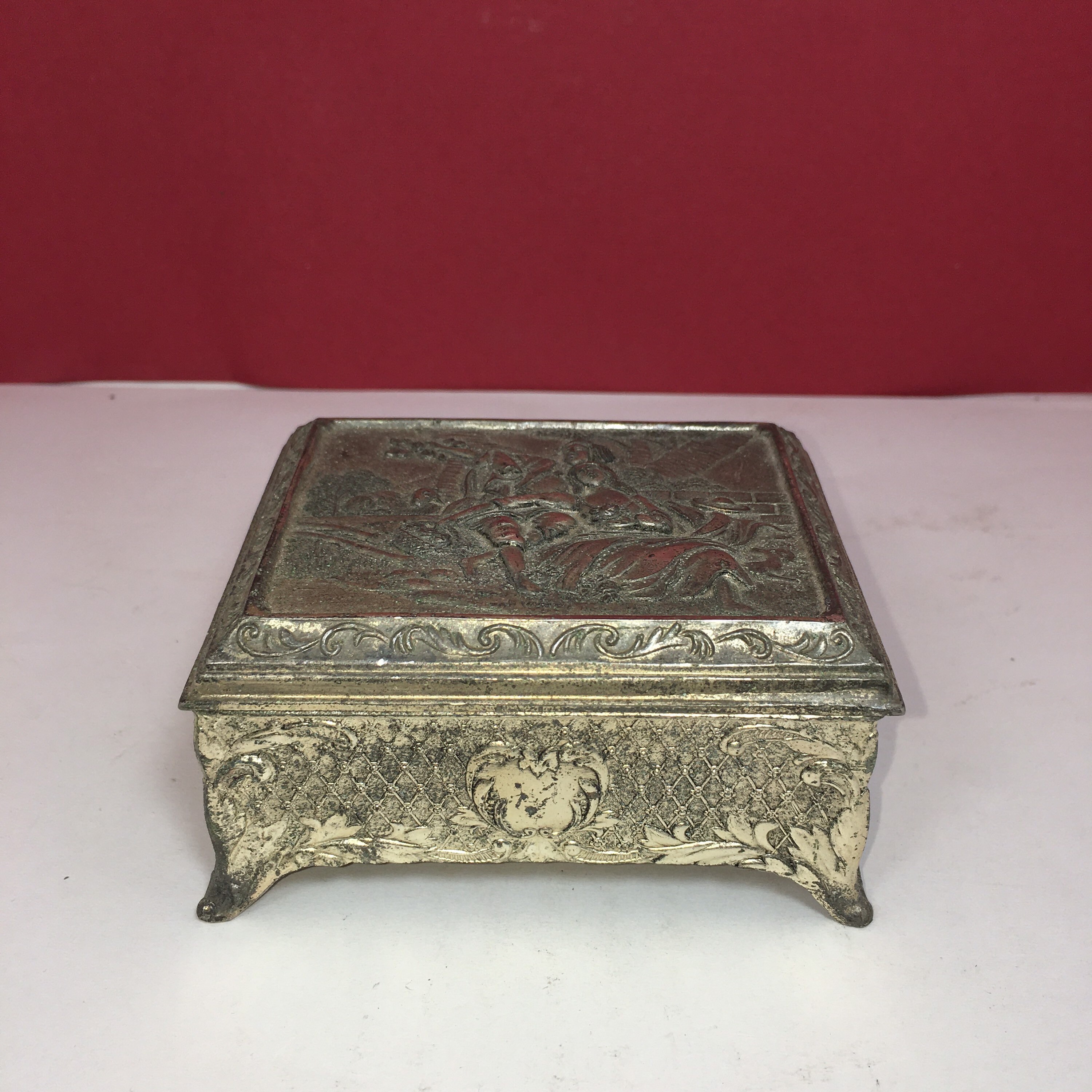 Vintage Silver Metal Stash Trinket Box with Velvet Lining – Blunted Objects