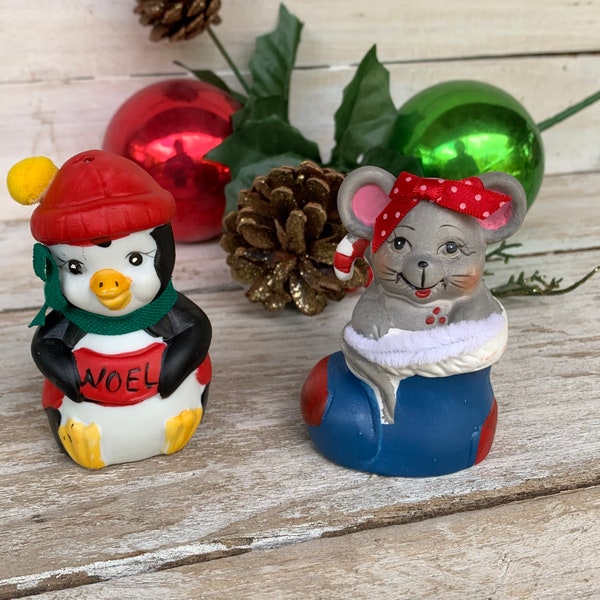 Vintage Giftco Penguin Bell Christmas Ornament or Mouse in Stocking Bell Ornament,  Holly Bells, Lil’ Chimers, Jasco