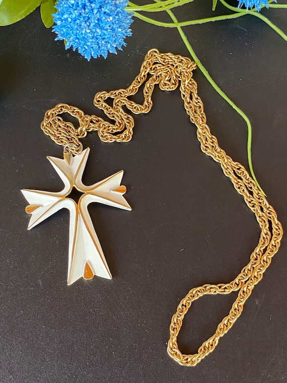 Enamel Cross Necklace, White Enamel, by Crown Tri… - image 3