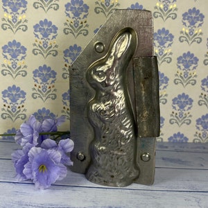 Vintage Standing Rabbit Chocolate Candy Mold Bunny Mold, Antique Metal Easter Bunny Mold Tin