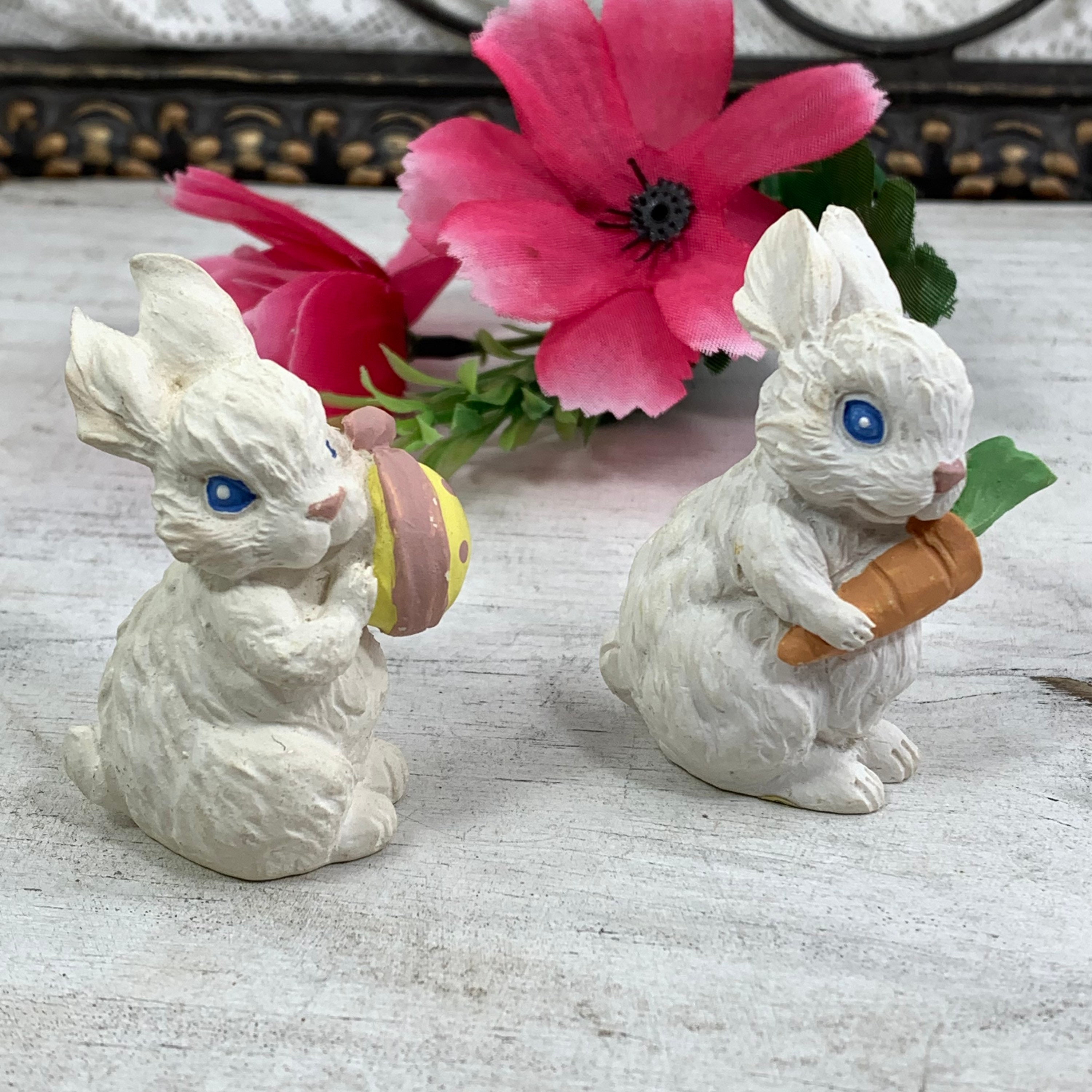 Vintage Bunny Rabbit Figurines by Russ Berrie, Miniature Rabbit