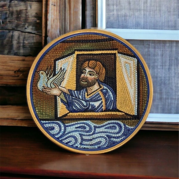 Decorative Mosaic Plate, Noah and the Dove Veneto Flair Franco Lamincia Collector Plate ‘Noé e la Colomba’, God’s Promise