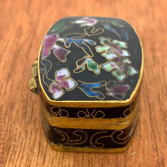 Brass Chinese Cloisonne Enamel Trinket Box - Purp… - image 2