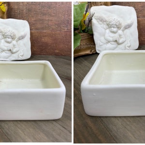 Vintage Embossed Angel Trinket Box, Art Pottery Angel Jewelry Box ...