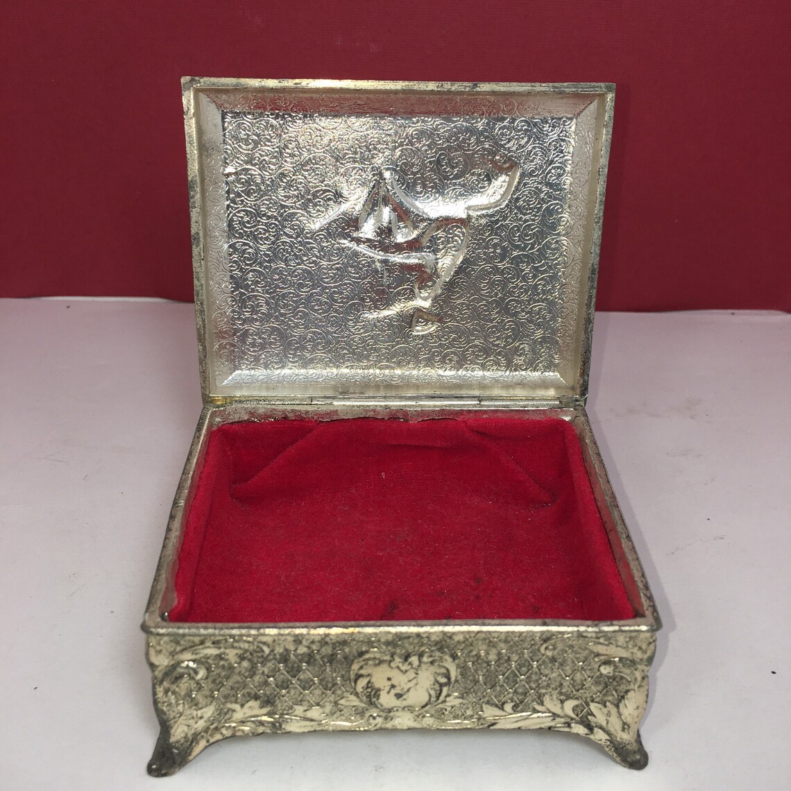 Vintage Metal Jewelry Box Trinket Box Velvet Lined Japan Etsy