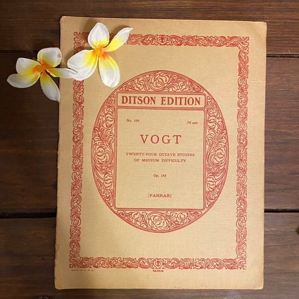 VOGHT Piano Sheet Music,  Ditson Edition - VOGHT Twenty-Four Octave Studies Medium Difficulty Vintage Sheet Music Piano Book