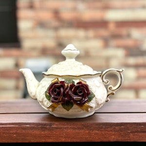 Miniature Rose Teapot, Tiny Floral Teapot