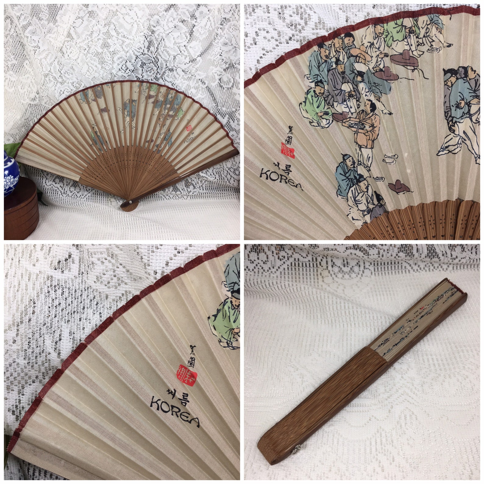 Folding Hand Fans Vintage Oriental Hand Fans Korean Hand Etsy