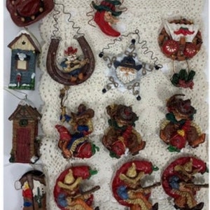 Cowboy Ornaments, Texas Ornaments, Western Themed Christmas Ornaments, Set of 14 Christmas Tree Ornaments