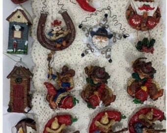 Cowboy ornamenten, Texas ornamenten, westerse thema kerstversieringen, set van 14 kerstboomversieringen