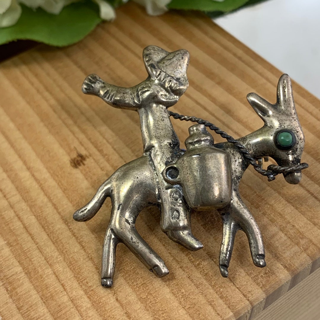 ヴィンテージ シルバー メキシコ ジュエリー ピン - ターコイズ アイ