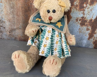 Vintage Brown Teddy Bear With Jointed Limbs and Plush Stuffed Body