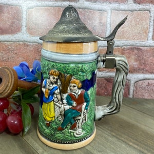 Vintage Beer Stein Schloss Anholt made in Japan, Gentleman and Lady Courting Lusterware Glaze