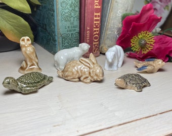 Vintage Wade England Figurines - Bunny Rabbit - Polar Bear - Turtle - Bird - Owl -  Wade Whimsies, Red Rose Tea Figurines