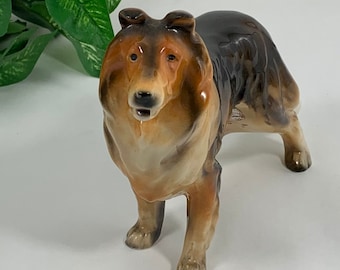 Vintage Collie Dog Porcelain Figurine by Norleans Japan, Lassie Dog