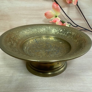 Vintage Brass Bowl, Pedestal Brass Dish, Bohemian Brass Bowl, Trinket Dish