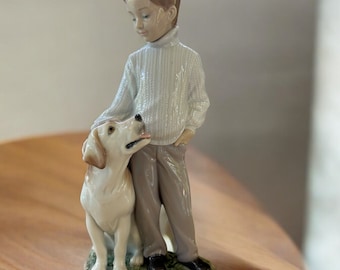 Lladro MY LOYAL FRIEND Dog Figurine #6902, Boy With Dog, Labrador