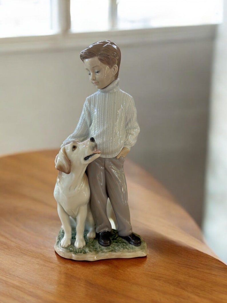 Lladro MY LOYAL FRIEND Dog Figurine #6902, Boy With Dog, Labrador Retriever Figure image 1