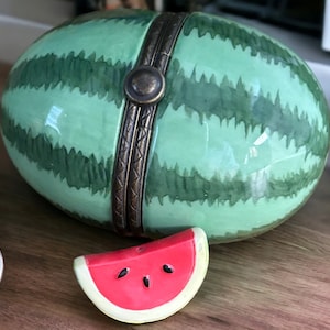 Vintage Watermelon with Slice Porcelain Hinged Trinket Box by Midwest of Cannon Falls