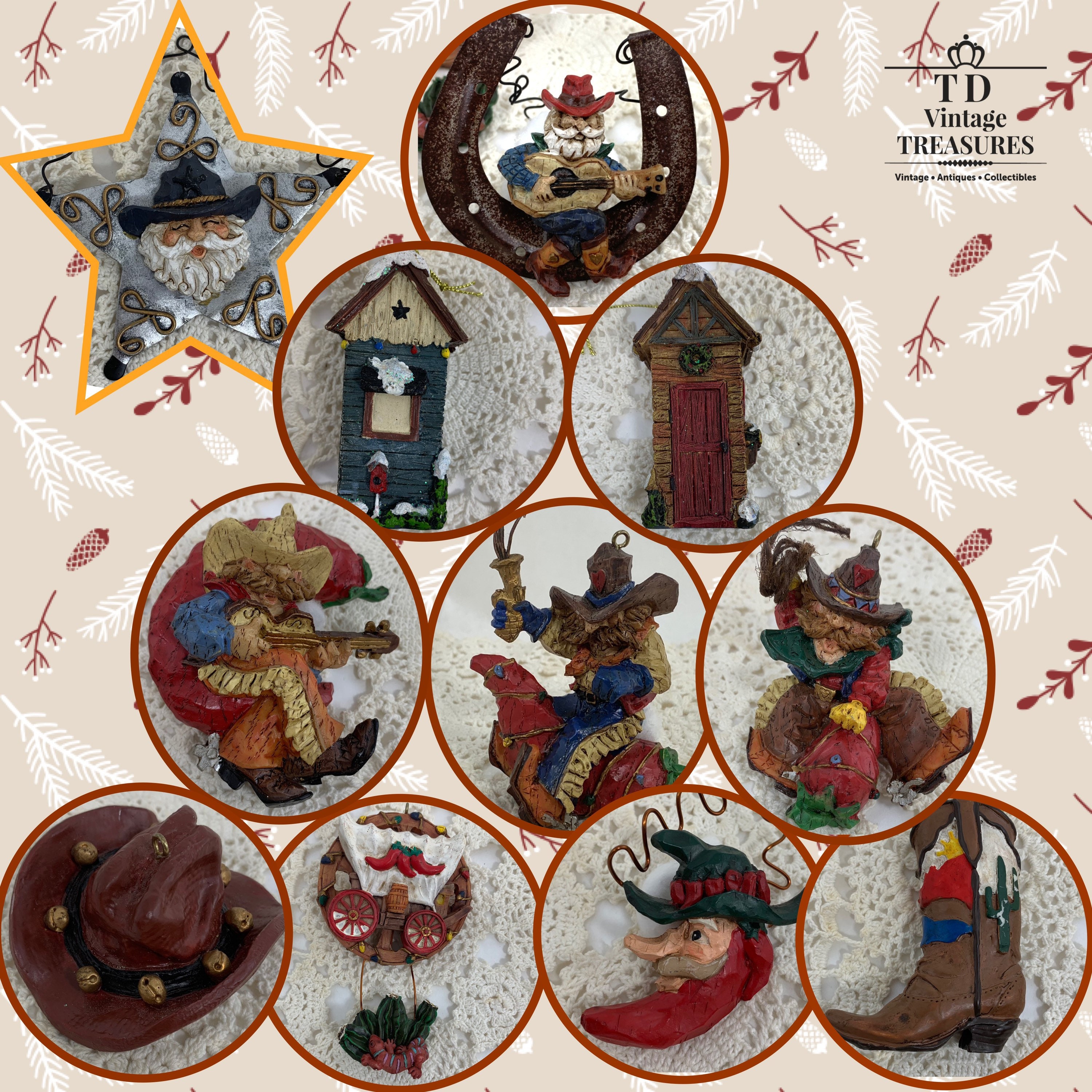 Western Themed Resin Christmas Ornaments Set of 14 Cowboy  Etsy UK
