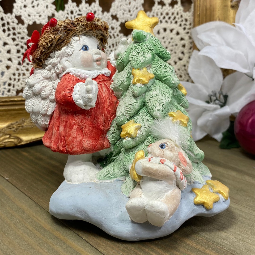 Vintage Dreamsicles Stocking Holder Cherub Christmas Figurine, Cast Art