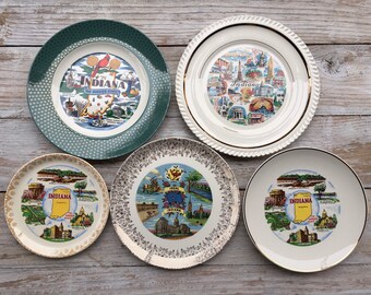 Indiana Collectible Souvenir State Wall Plates, Vintage The Hoosier State Wall Plate