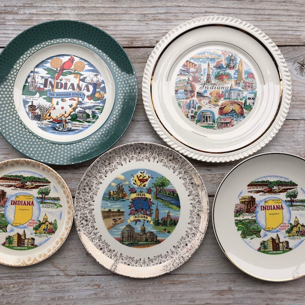 Indiana Collectible Souvenir State Wall Plates, Vintage The Hoosier State Wall Plate