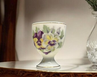 Vintage porseleinen eierdopje – handgeschilderd bloemenviooltje – Made in Japan