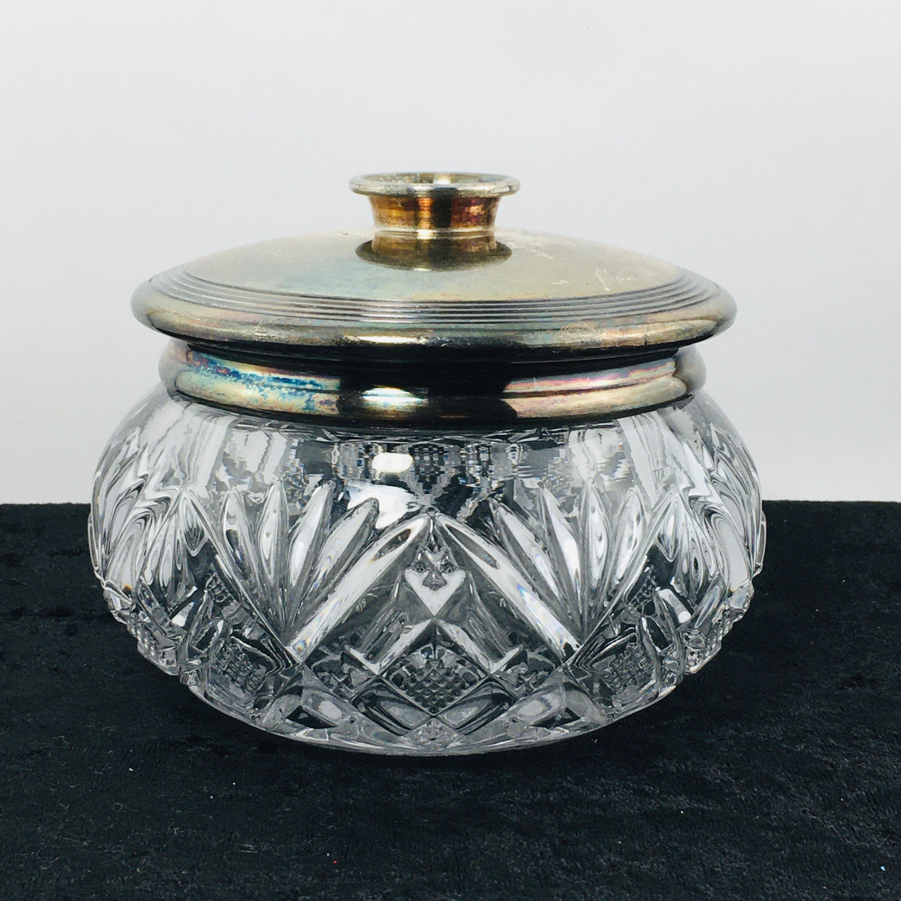 Vintage Heisey Glass Trinket Powder Jar with Vintage Silver Etsy