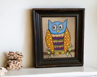 フクロウアート、フクロウの絵画、キャンバスに描かれたオリジナルの